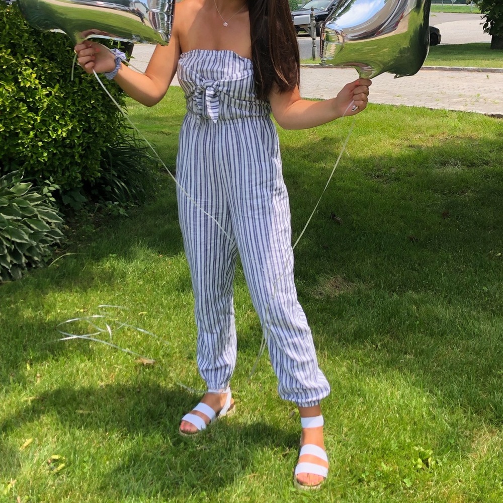 Aerie stripe bow jumpsuit